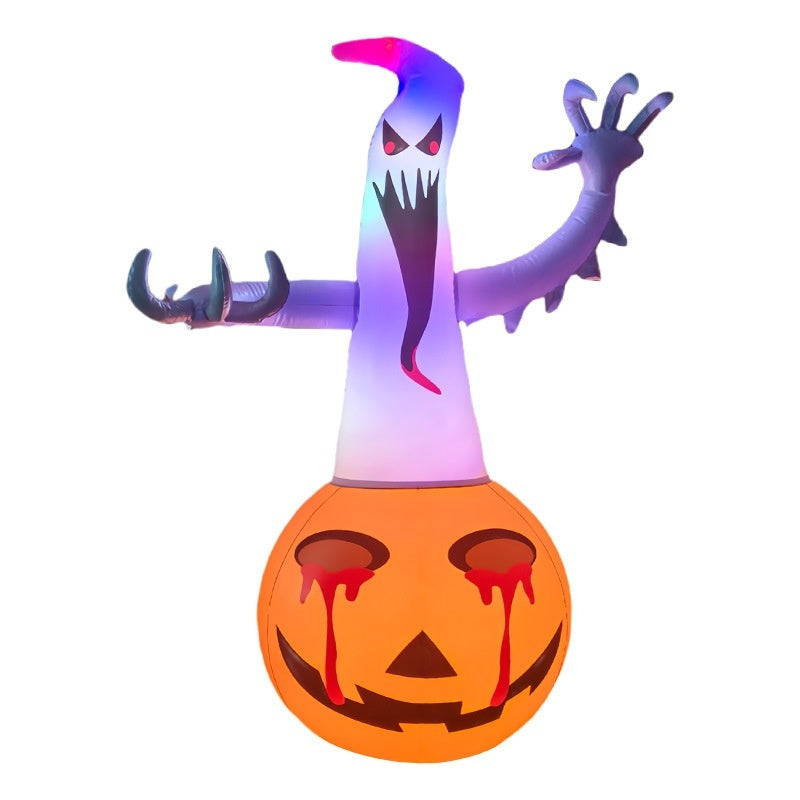 Halloween-themed inflatable a bat, witch, ghost, and pumpkin