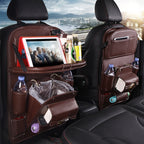 PU Leather Car Seat Back Organizer – Waterproof Hanging Storage Bag Tray for Vehicles