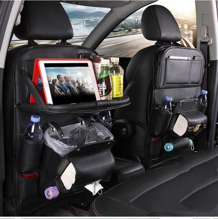 PU Leather Car Seat Back Organizer – Waterproof Hanging Storage Bag Tray for Vehicles