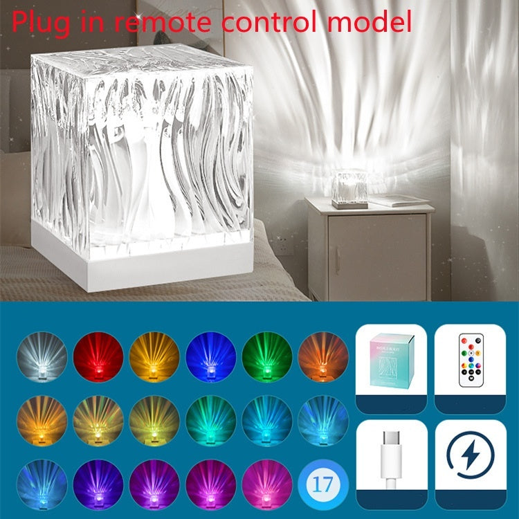 LED Water Ripple Crystal Table Lamp – USB RGB Rotating Night Light with 16 Colors