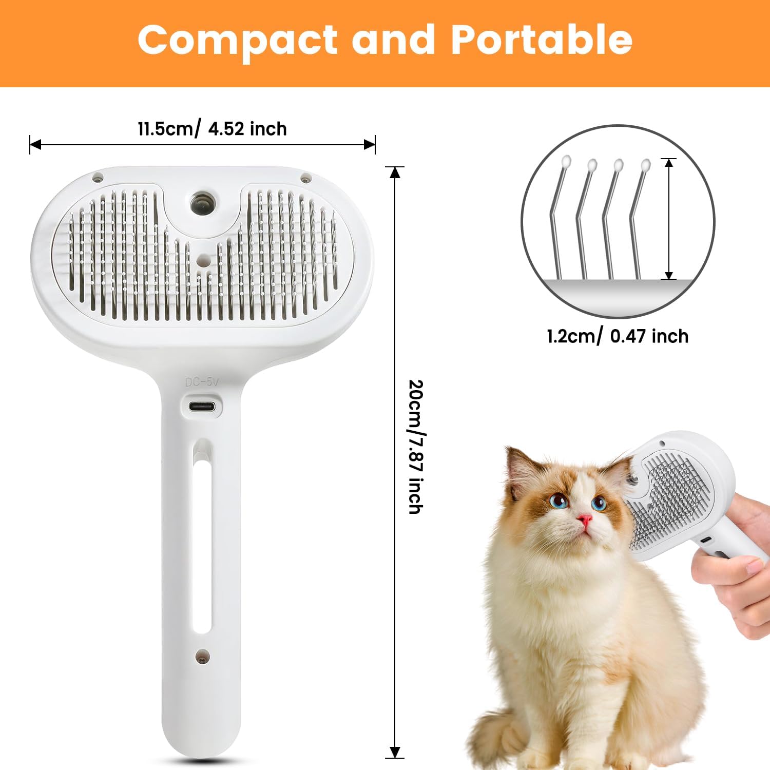 3-in-1 Pet Steam Brush for Cats & Dogs | Water Mist Spray Grooming Comb with Self-Cleaning Release Button | For Long & Short Hair Shedding