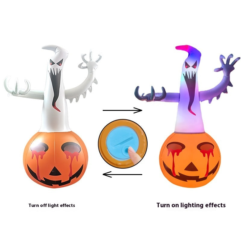 Halloween-themed inflatable a bat, witch, ghost, and pumpkin