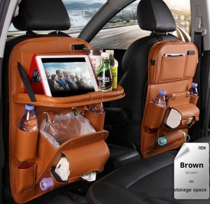 PU Leather Car Seat Back Organizer – Waterproof Hanging Storage Bag Tray for Vehicles