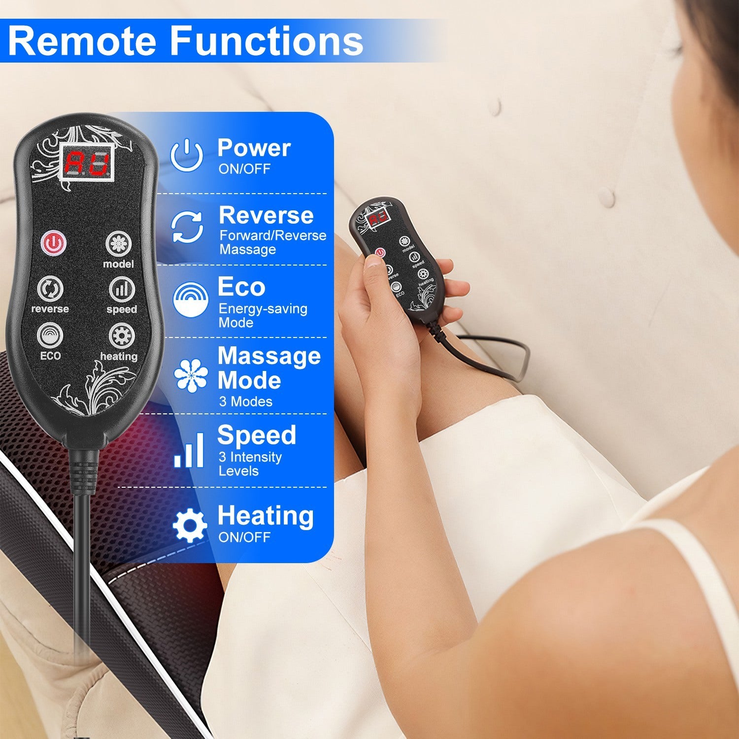 Back Massager With Heat 3D Kneading Massage Pillow