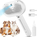 3-in-1 Pet Steam Brush for Cats & Dogs | Water Mist Spray Grooming Comb with Self-Cleaning Release Button | For Long & Short Hair Shedding