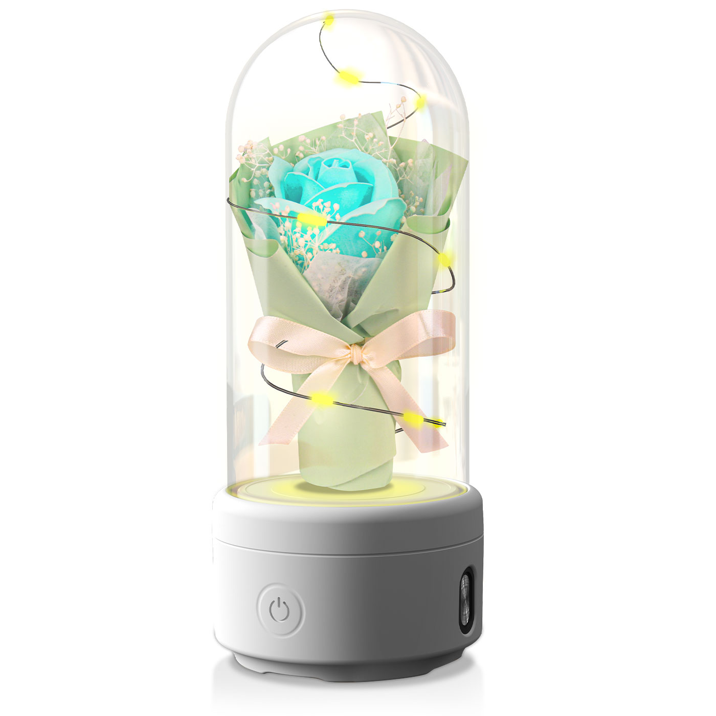 2-in-1 Rose Bouquet LED Night Light with Bluetooth Speaker – Gift in Glass Dome