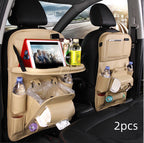 PU Leather Car Seat Back Organizer – Waterproof Hanging Storage Bag Tray for Vehicles