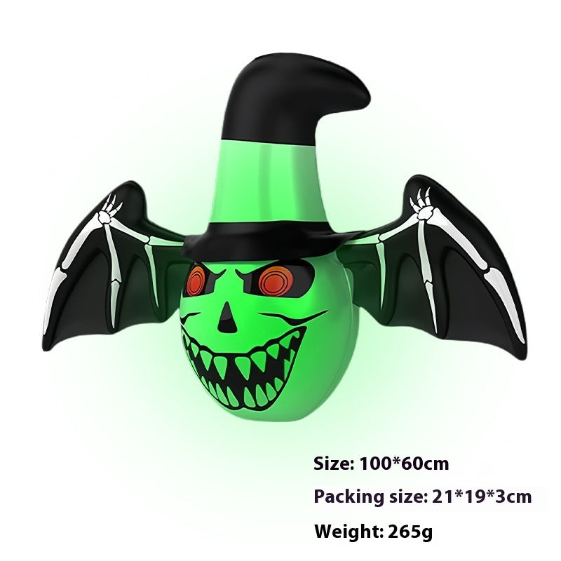 Halloween-themed inflatable a bat, witch, ghost, and pumpkin