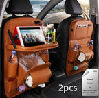 PU Leather Car Seat Back Organizer – Waterproof Hanging Storage Bag Tray for Vehicles