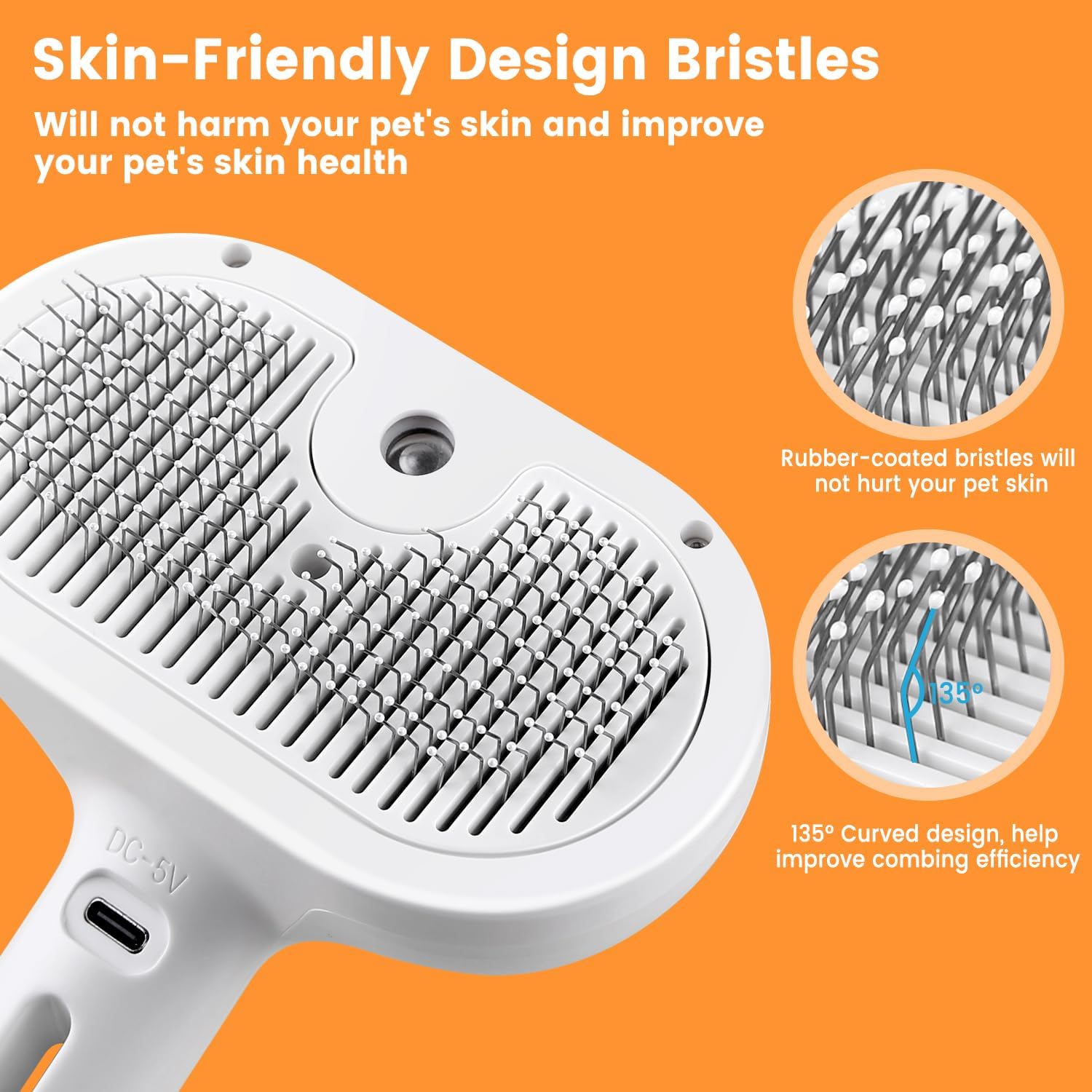 3-in-1 Pet Steam Brush for Cats & Dogs | Water Mist Spray Grooming Comb with Self-Cleaning Release Button | For Long & Short Hair Shedding