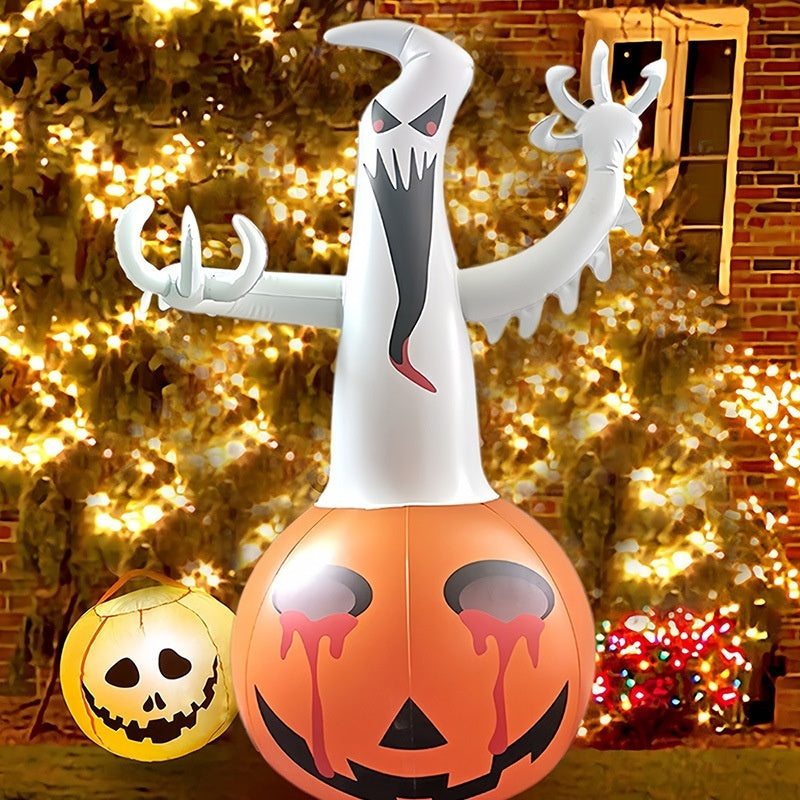 Halloween-themed inflatable a bat, witch, ghost, and pumpkin