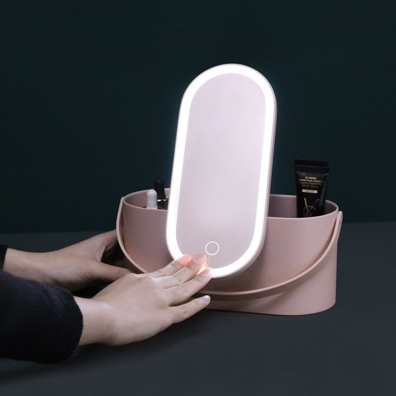 Led Light Storage Box Multi-Functional Creative Storage Box Makeup Mirror Satchel Satchel Fill-In Light Beauty European Dressing Table