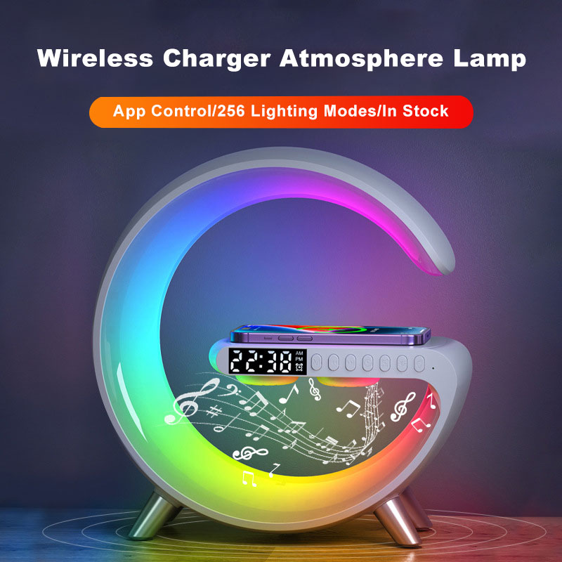 G-Shaped LED Lamp with Bluetooth Speaker & Wireless Charger – App-Controlled Ambient Light