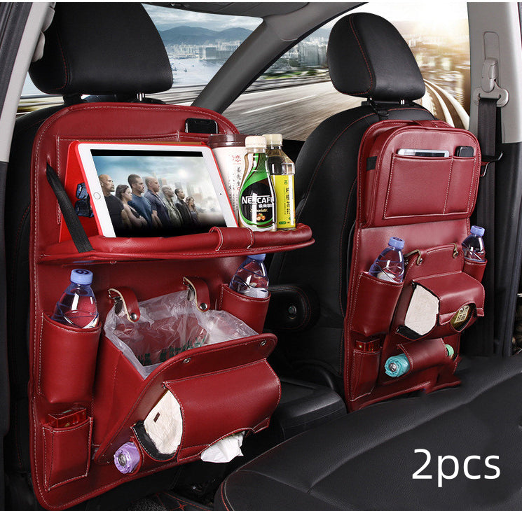 PU Leather Car Seat Back Organizer – Waterproof Hanging Storage Bag Tray for Vehicles