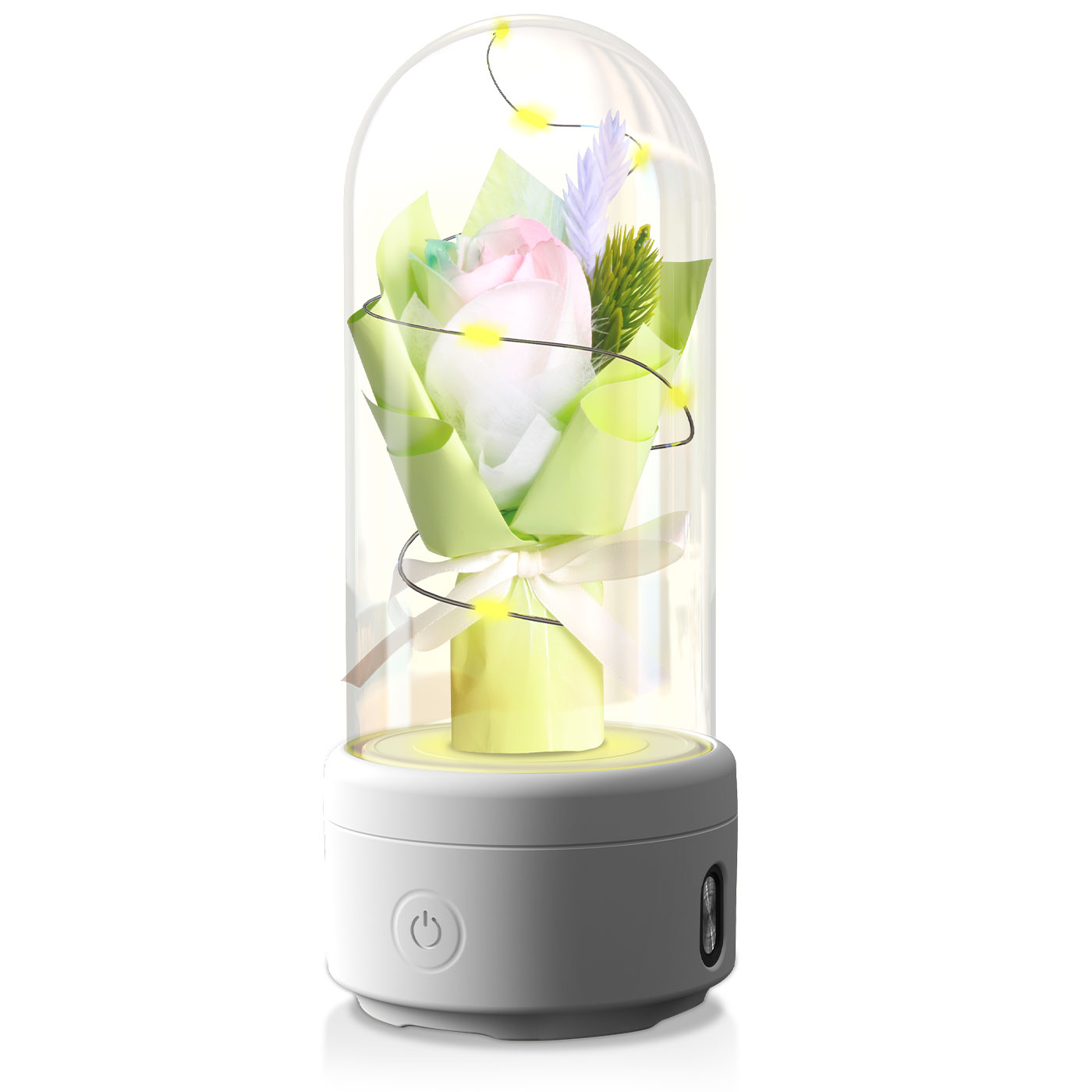 2-in-1 Rose Bouquet LED Night Light with Bluetooth Speaker – Gift in Glass Dome