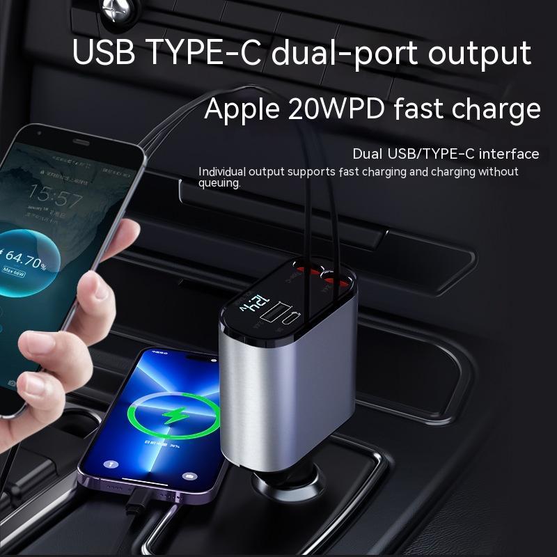 100W Metal Car Charger – Fast Charging USB & Type-C Adapter for Vehicle