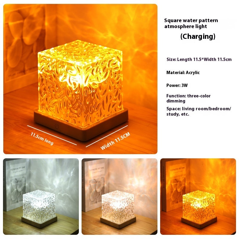 LED Water Ripple Crystal Table Lamp – USB RGB Rotating Night Light with 16 Colors