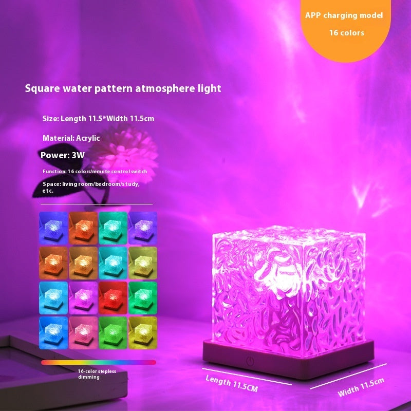 LED Water Ripple Crystal Table Lamp – USB RGB Rotating Night Light with 16 Colors