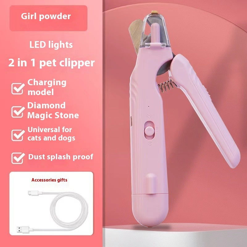 2-in-1 USB Rechargeable Pet Nail Clipper & Grinder with LED Light