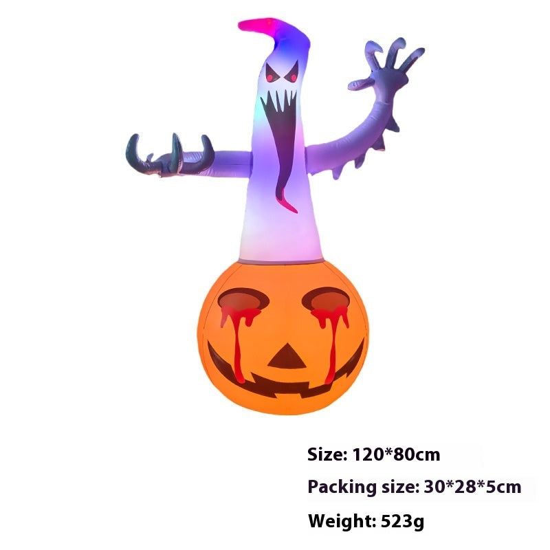 Halloween-themed inflatable a bat, witch, ghost, and pumpkin